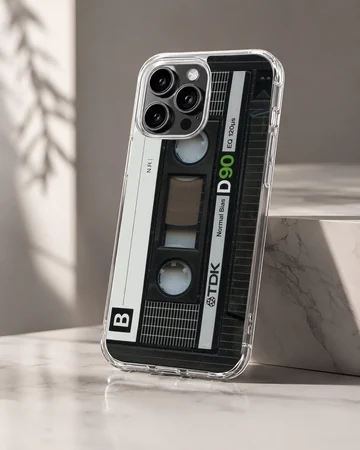 Vintage audio cassette tape artwork printed on a matte phone case — Hero