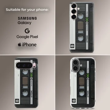 Vintage audio cassette tape artwork printed on a matte phone case — Collage