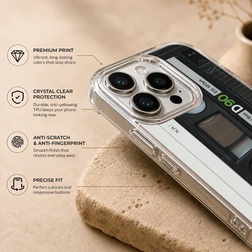 Vintage audio cassette tape artwork printed on a matte phone case — Info