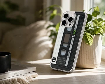 Vintage audio cassette tape artwork printed on a matte phone case — Lifestyle