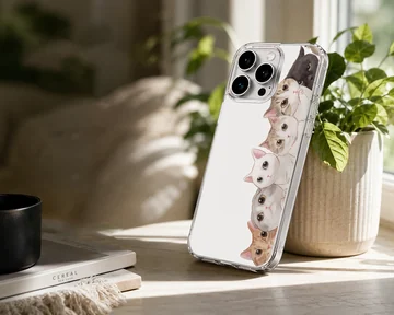 An illustration of a vertical stack of charming cats and kittens on a phone case — Lifestyle