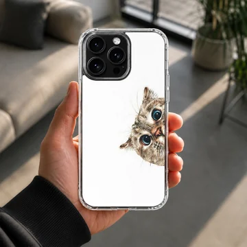A curious tabby cat peeking out from the side with big blue eyes on a phone case — Lifestyle