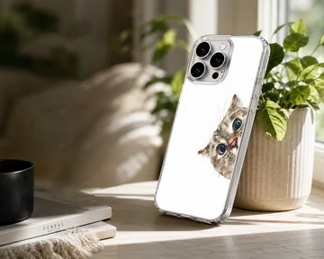A curious tabby cat peeking out from the side with big blue eyes on a phone case — Lifestyle