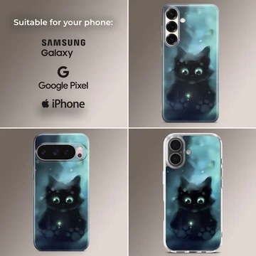 Cute cat phone case design with digital illustration — Collage