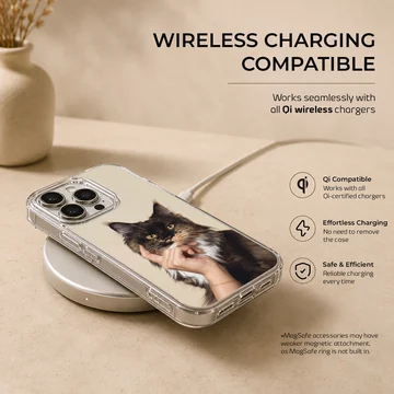 Cat 401 cute pet phone case featuring a fluffy dark cat resting its chin on a hand — Charging
