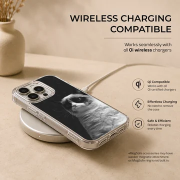 Monochrome photographic print of a famously disgruntled cat on a phone case — Charging