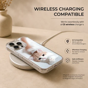 Close-up photographic print of a ginger and white kitten looking up with cute paws on a phone case — Charging