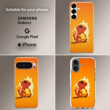 An orange anime fire dragon character with a glowing flame tail on a phone case — Collage