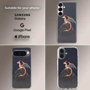 Charizard fire dragon perched on a mountain peak under a starry night sky phone case — Collage