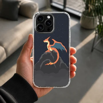 Charizard fire dragon perched on a mountain peak under a starry night sky phone case — Lifestyle