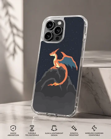 Charizard fire dragon perched on a mountain peak under a starry night sky phone case — Specs
