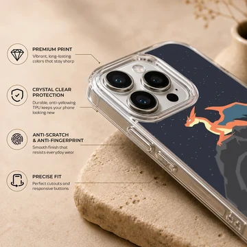 Charizard fire dragon perched on a mountain peak under a starry night sky phone case — Info