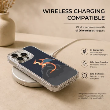 Charizard fire dragon perched on a mountain peak under a starry night sky phone case — Charging