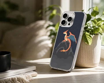 Charizard fire dragon perched on a mountain peak under a starry night sky phone case — Lifestyle