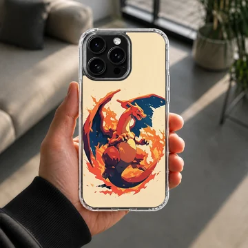 Digital illustration of a fierce flame-breathing dragon surrounded by fire on a matte phone case — Lifestyle