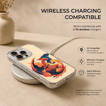 Digital illustration of a fierce flame-breathing dragon surrounded by fire on a matte phone case — Charging