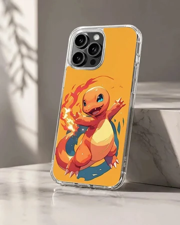 Vibrant orange cartoon fire dragon digital illustration phone case
