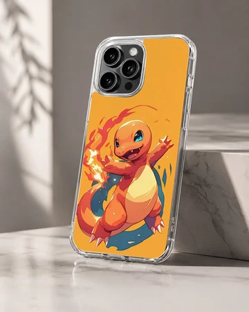 Vibrant orange cartoon fire dragon digital illustration phone case — Hero