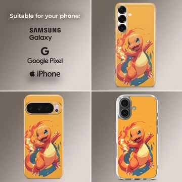Vibrant orange cartoon fire dragon digital illustration phone case — Collage