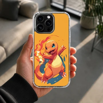 Vibrant orange cartoon fire dragon digital illustration phone case — Lifestyle