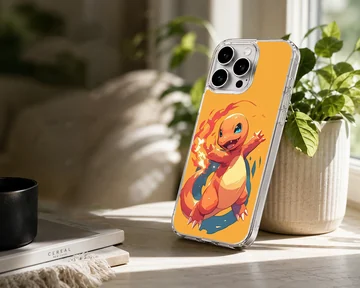 Vibrant orange cartoon fire dragon digital illustration phone case — Lifestyle