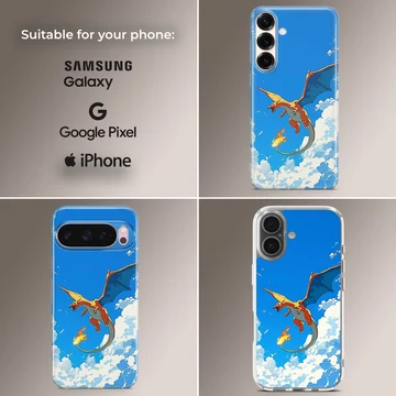Charizard fire dragon soaring through blue skies and clouds phone case — Collage