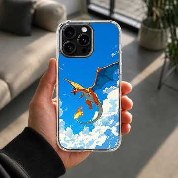 Charizard fire dragon soaring through blue skies and clouds phone case — Lifestyle