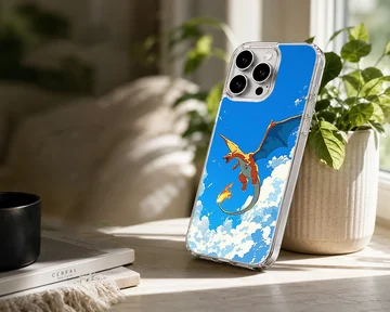 Charizard fire dragon soaring through blue skies and clouds phone case — Lifestyle