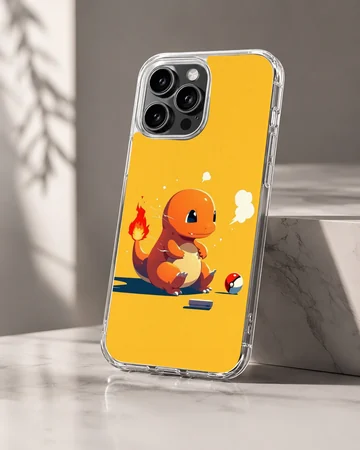 Cute orange fire dragon character sitting on a bright yellow background phone case — Hero