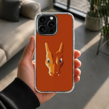Digital illustration of an orange fire dragon head on a solid burnt orange phone case background — Lifestyle
