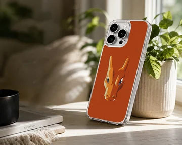 Digital illustration of an orange fire dragon head on a solid burnt orange phone case background — Lifestyle