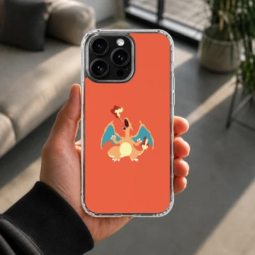 A vibrant orange phone case featuring a digital illustration of a roaring fire dragon breathing flames, phone case — Lifestyle