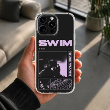 Chase Atlantic Swim phone case with purple and black concert collage design — Lifestyle