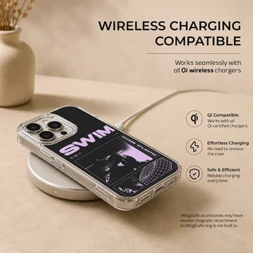 Chase Atlantic Swim phone case with purple and black concert collage design — Charging