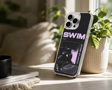 Chase Atlantic Swim phone case with purple and black concert collage design — Lifestyle