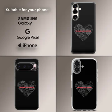Chase Atlantic phone case featuring a dark heart graphic filled with detailed skulls and red typography — Collage