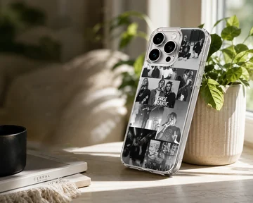 Monochrome band photo collage art on a Chase Atlantic phone case — Lifestyle