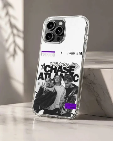 Chase Atlantic band graphic and bold typography on a matte phone case