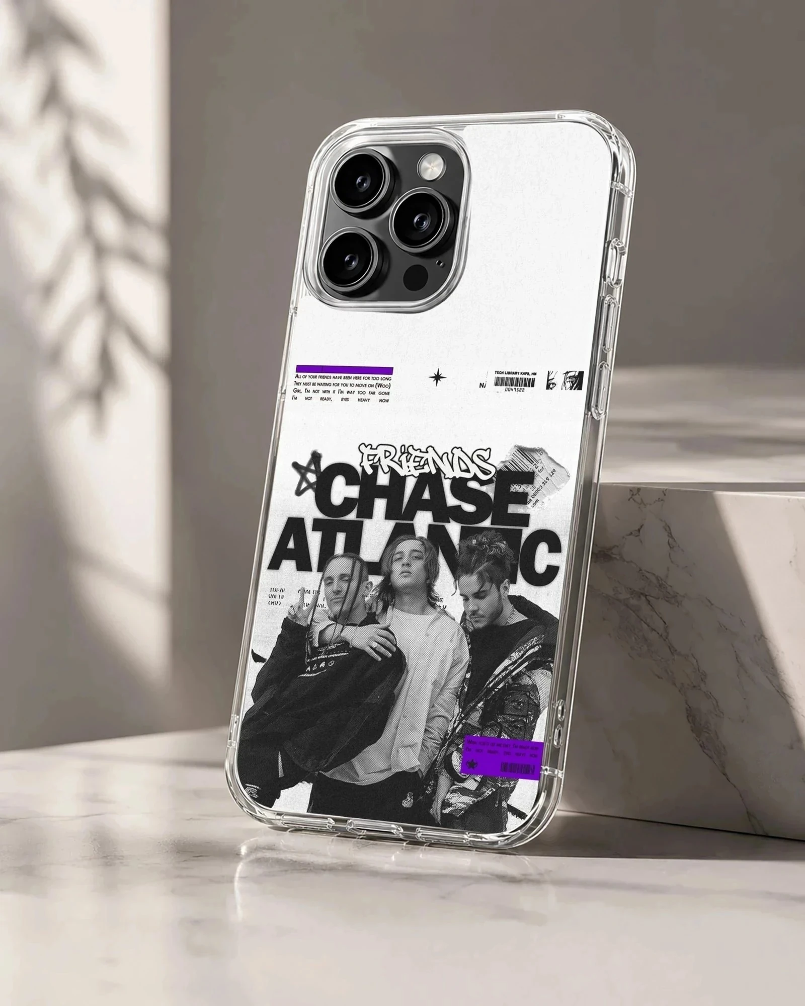 Chase Atlantic band graphic and bold typography on a matte phone case