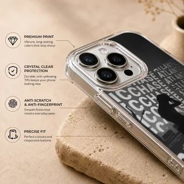 A black and white concert silhouette phone case featuring repeating typography in the background. — Info