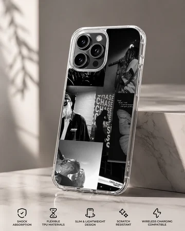Chase Atlantic black and white photo collage phone case with concert imagery — Specs
