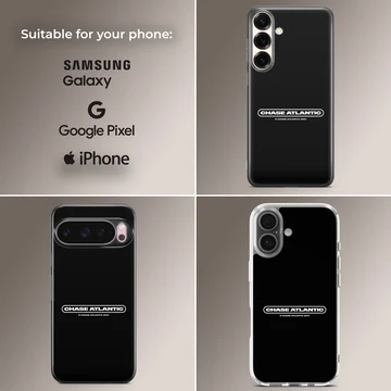 Chase Atlantic white text logo printed on a black matte phone case — Collage