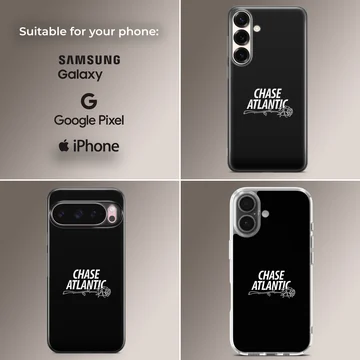 Chase Atlantic typography and outline rose art on a black matte phone case — Collage