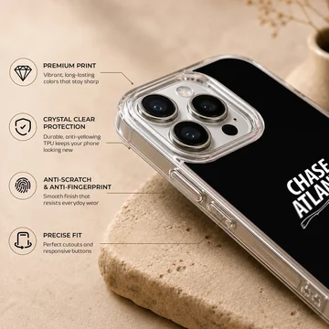 Chase Atlantic typography and outline rose art on a black matte phone case — Info