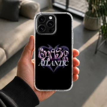 Chase Atlantic metallic chrome heart lettering on a black background phone case — Lifestyle