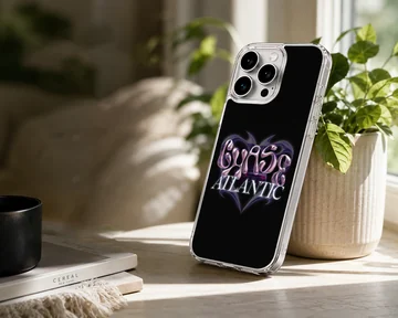 Chase Atlantic metallic chrome heart lettering on a black background phone case — Lifestyle
