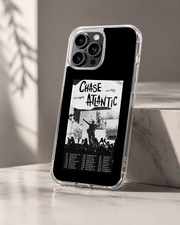 Monochrome Chase Atlantic tour poster graphic with concert imagery printed on a phone case — Hero