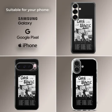 Monochrome Chase Atlantic tour poster graphic with concert imagery printed on a phone case — Collage