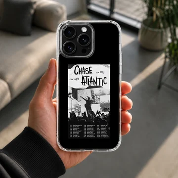 Monochrome Chase Atlantic tour poster graphic with concert imagery printed on a phone case — Lifestyle