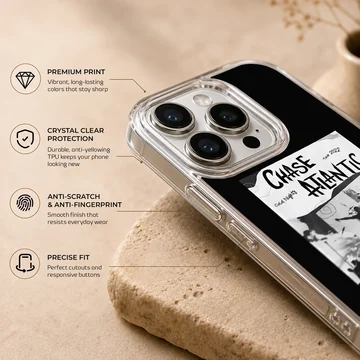 Monochrome Chase Atlantic tour poster graphic with concert imagery printed on a phone case — Info